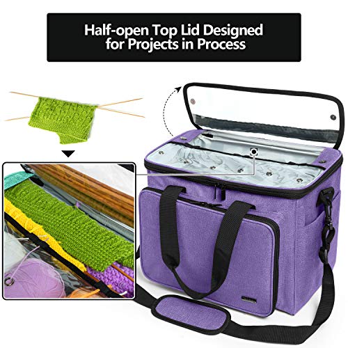 Teamoy Knitting Bag, Yarn Storage Organizer Crochet Bag Tote, Purple - color: Purple