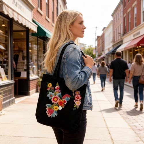 Nuberlic Embroidery Tote Bag Kit for Beginners with Floral Bird Pattern - color: Bird