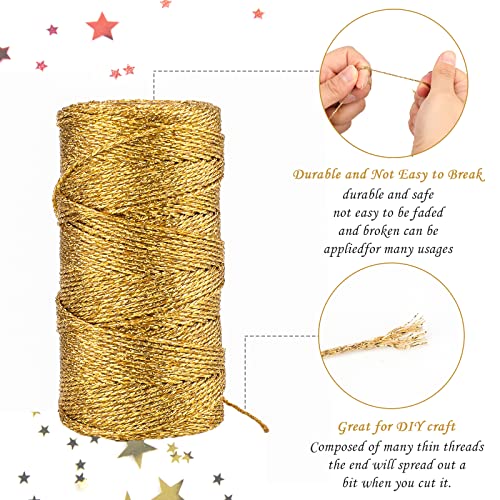 jijAcraft 328 Feet Gold String Twine - 1.5mm Metallic Ornament Thread Gift Wrapping - Inelastic Macrame Glitter Gold Cord for Gift Wrapping, DIY Crafts, Bracelets - color: Gold, size: 328 Feet