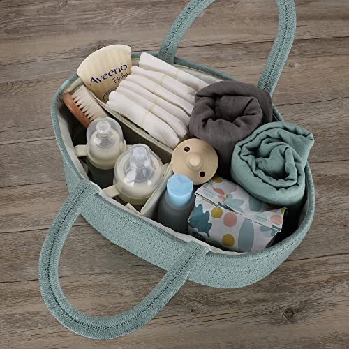 XUANGUO Cotton Rope Baby Diaper Caddy Organizer Basket Light Green - color: light green, size: Regular