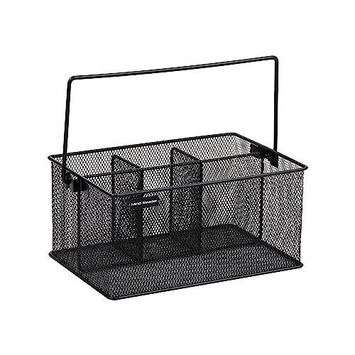 Mind Reader Multi-purpose Storage Caddy with Handle, Desktop Organizer, Cutlery Holder, 4 Compartments, Metal Mesh, Black - color: Black, size: Single