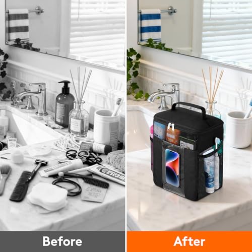 Lifewit Mesh Shower Caddy, Hanging Bathroom Organizer with PVC Phone Bag - color: Black, size: L(10"L x 6"W x 11.5"H)
