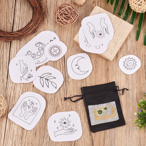 Magibeads 52 Patterns Water Soluble Embroidery Patterns Sun Crescent Moon Witchy Hand Patterns Stick and Stitch Transfer Embroidery Paper for Adult Beginners Hand Sewing Starter Kit - color: Witchy