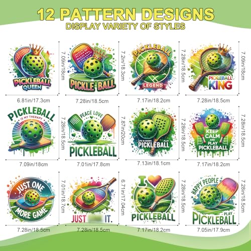 Wxiben Pickleball Iron on Transfers for T-Shirts - 12 Pcs Pickleball Lover Dtf Transfers Ready to Press Sports Game Day Transfer Vinyl Stickers Iron on Decals for Clothing Pillows Bag DIY Crafts - style: Pickleball