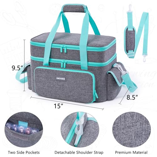 AMOIGEE Large 15" Double-Layer Sewing Organizer Bag w/Detachable Dividers - color: Grey