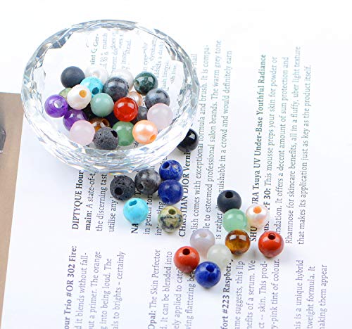 AD Beads Natural Gemstone 8mm Round Loose Beads Big Hole 2.5mm Sized 40pcs (Mixed Colour) - color: Mixed Colour