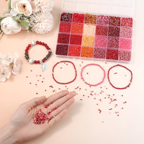 LAIDANLA 7500pcs Red Glass Seed & Bugle Tube Beads Kit for Jewelry Making - color: Red