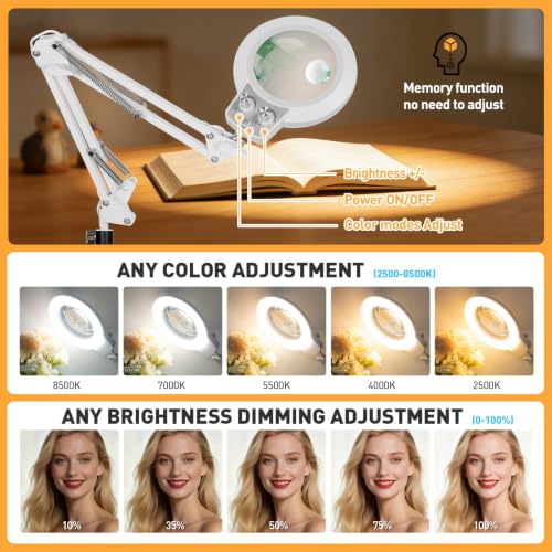 Magnifying Glass with Light and Stand 2 in 1 Square Stable Base White