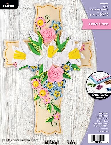 Bucilla Felt Applique Wall Hanging Kit, Floral Cross, Perfect for DIY Arts and Crafts, 89650E