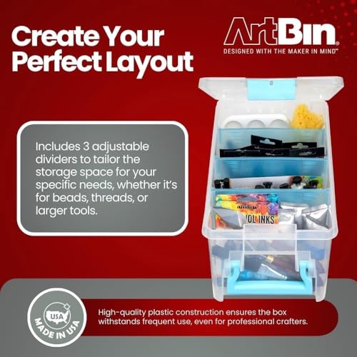 ArtBin Semi Satchel Craft Organizer with 3 Dividers, Aqua Accents - color: Clear, size: Pack of 1