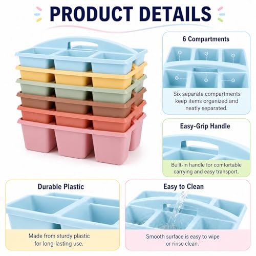 6 Pack Classroom Caddy with Handle, 6 Compartment (Groovy) - color: Groovy