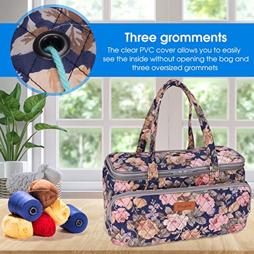 Yarn Bag-Large Size-Yarn Storage Organizer with Grommets-Portable Crochet Bag for Yarn Skeins-Crochet Hooks-Knitting Needles -Other Accessories (Peony) - color: Peony