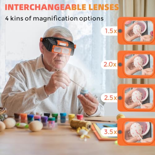 COYLAPY Headband Magnifier with Light, 1.5X-3.5X Magnifying Glasses - color: Orange