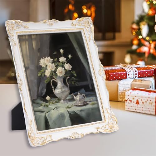 Saysmile 8x10 Vintage Picture Frames, White Antique Gothic Frames with Glass Front, Elegant Photo Frame for Wall or Tabletop Display, Retro Wall Picture Frames For Home Decor, Gift Ideas - color: White, size: 8x10