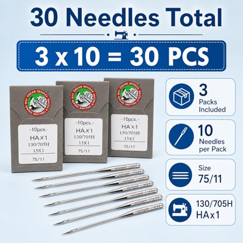 30 Pack Sewing Machine Needles Size 75/11 130/705H HAx1 Embroidery Sewing Needles for Brother Sewing Machine (3 Pack of 10 Needles) - style: 30pcs- 75/11