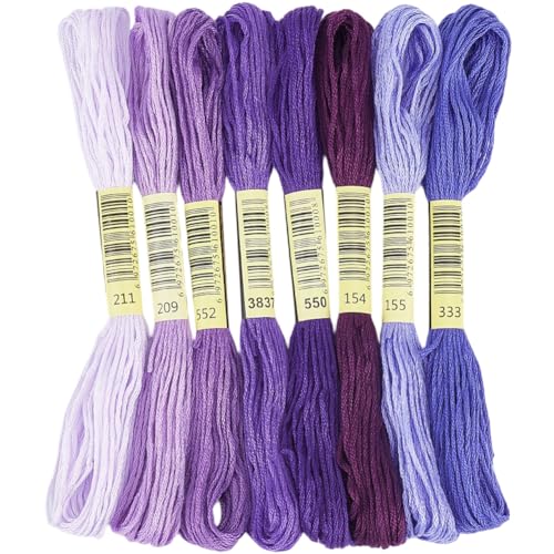 1 Box 65.6 Yards 8 Skeins 6 Ply Purple Cotton Variegated Friendship Bracelet String Cross Stitch Floss Gradient Yarn Embroidery Assorted Bulk Thread Set for Hand Sewing Making Crochet DIY - color: Purple Cotton Thread, size: 65.6 Yards