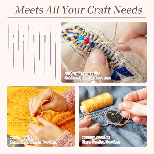 Steel Hand Sewing Needles Set for Denim Jeans Quilting Leather Professional