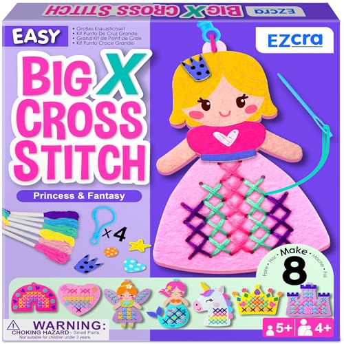 EZCRA Princess Cross Stitch Kit for Kids Ages 4-8, 8 No Mess Felt Projects - color: 8-in-1 Princess