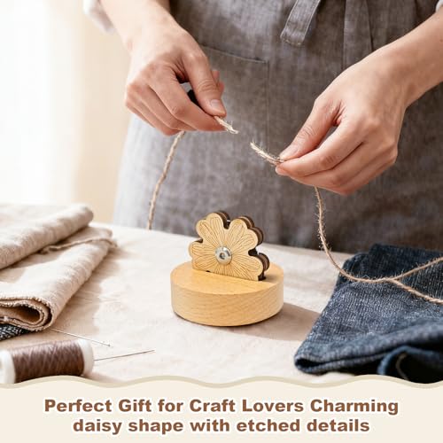 Floral Thread Cutter with Solid Wood Base & 5-Position Blade Saver - Anti-Slip Rotary Tool for Sewing, Quilting, Chain Piecing and Yarn Crafts