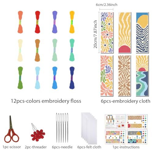 FREEBLOSS 6 Set Cross Stitch Bookmark Kits Bohemian Style - style: Abstarct Blocks