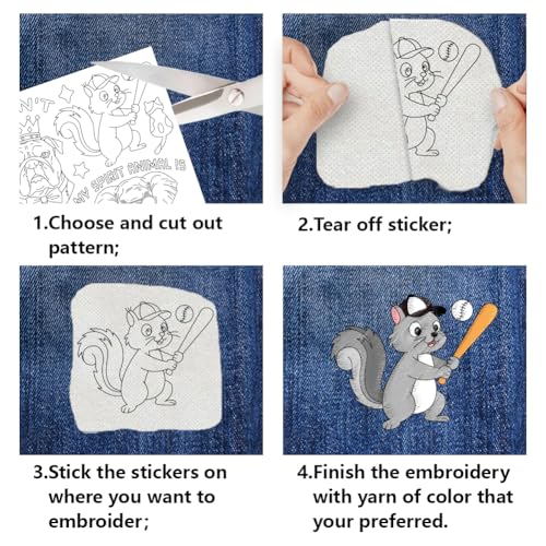 4 Sheets Water Soluble Embroidery Patterns Stabilizers Animals Theme Embroidery Stick and Stitch Paper with Pre-Printed Fun Style Patterns for Hand Sewing Lover Beginners - style: Funny Animals