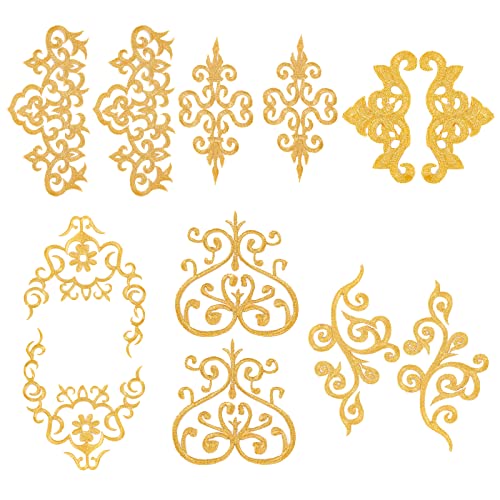 NBEADS 12 Pcs Gold Flower Embroidery Patch, 6 Styles Iron on Patches Sew on Patches Golden Floral Lace Appliques for Wedding Dress Decoration Repair Clothing Backpacks Jeans Caps - color: Gold Flower--12 Pcs