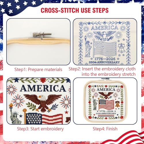 US 250th Anniversary Embroidery Kit, Patriotic Embroidery Kits for Beginner - color: 250th Anniversary