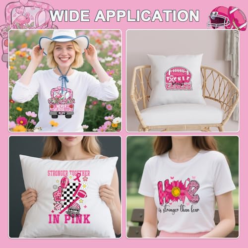 Breast Cancer Awareness Iron on Transfers - 20Pcs Falueqg Dtf Transfers Ready to Press, Football Games Pink Ribbon Breast Cancer Awareness Month Iron on Decals Patches Stickers for DIY Cheer Tshirts - color: breast cancer football 604