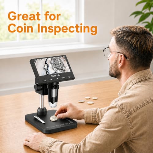 Elikliv Coin Microscope, 4.3'' LCD Digital Microscope 1000x - color: Black