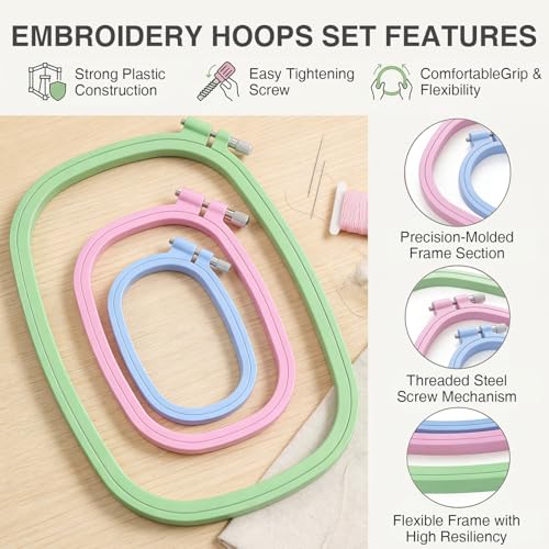 Waaqkid 6 Pack Square Embroidery Hoops Set, Reusable Rectangle Cross Stitch Ring and Frames ( Mini 3.5×5" Small 4.3×6" Large 7×10") for DIY Craft