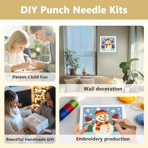 Doodlream Christmas Snowman DIY Punch Needle Embroidery Kit for Adult Beginner, 9.4" Snowman Punch Stitching Craft Set for Starter with Frame, Fabric Pattern, Threader, Yarn, Pinch Needle - color: Christmas Snowman