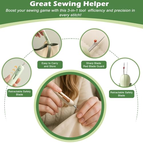 3 in 1 Automatic Needle Threader & Seam Ripper Tool with Storage, 3PCS - color: 3PCS-White/Brown/Green