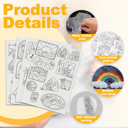 4 Sheets Water Soluble Embroidery Stabilizers 11.69x8.27 Inches Camping Themed Stick and Stitch Embroidery Paper Adhesive Embroidery Transfer Paper for Shirts Coats Bags - style: Camping