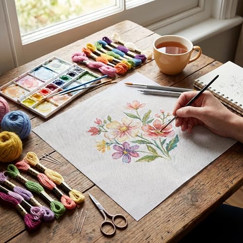Chicplaid 8 Pcs 18 Mesh Needlepoint Canvas 14" x 20'' White Blank - size: 14" X 20", style: 18 Mesh