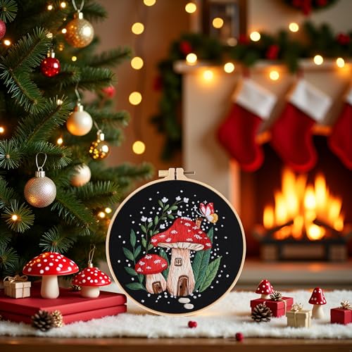 Haootadiy Beginner Embroidery Kit for Adults, Easy Cross Stitch Kit for Beginners and Adults, Full Embroidery Hoop Kit with Needles and Thread Included (Pattern 8) - color: Pattern 8