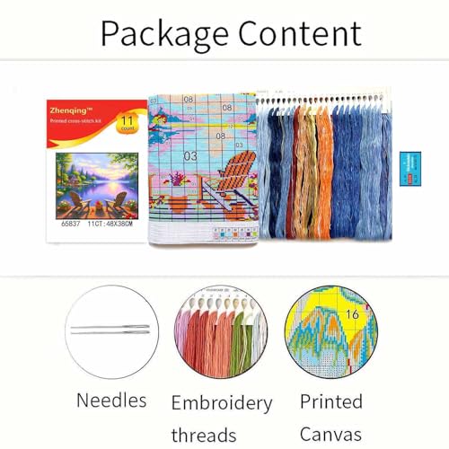 Zhenqing Leisure Time Printed Cross Stitch Kit - 11CT 38x48cm with Threads, Needle & Pattern, No Hoop Needed for Beginners (65837) - color: 65837
