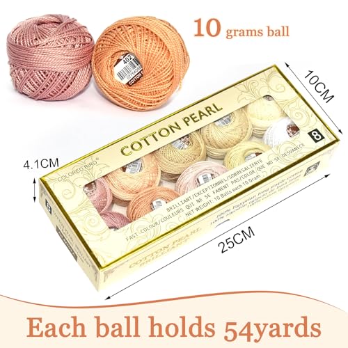 Double Mercerized Egyptian Long Staple Cotton Pearl Thread Ball 10 Grams Rainbow Color Embroidery Thread 10 Colors per Box for Crochet Hardanger Cross Stitch Hand Embroidery,Light Flesh Color Series - color: Light flesh color series