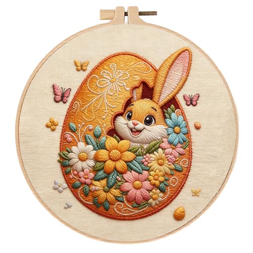 Embroidery Kit for Beginners & Adults Starter Kit, Cross Stitch Kits,DIY Hand Embroidery Needlepoint Set with Hoop, Pre-Printed Fabric, Threads and Instructions (Easter Egg) - color: Easter egg