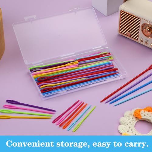 Lunarm Plastic Needles 60PCS Plastic Large Eye Sewing Needles for Yarn - size: 2.76 inches, 3.54 inches, and 5.91 inches