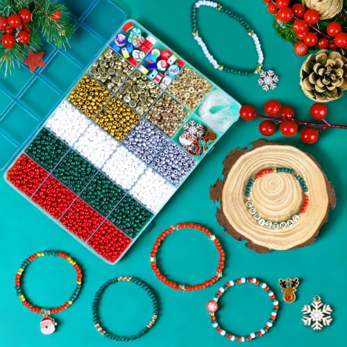 Redtwo Christmas Bracelet Making Kit, 4mm Glass Beads for Jewelry Making - size: 4mm-2100