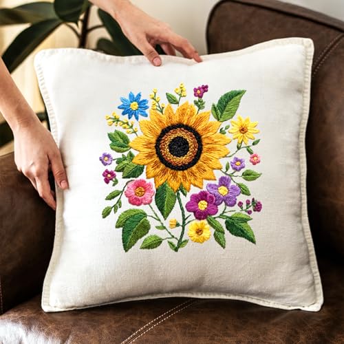 17 PCS Water Soluble Embroidery Patterns Sunflowers Bouquets Stick and Stitch Embroidery Patterns Wash Away Transfer Paper for Hand Sewing Lover Beginners