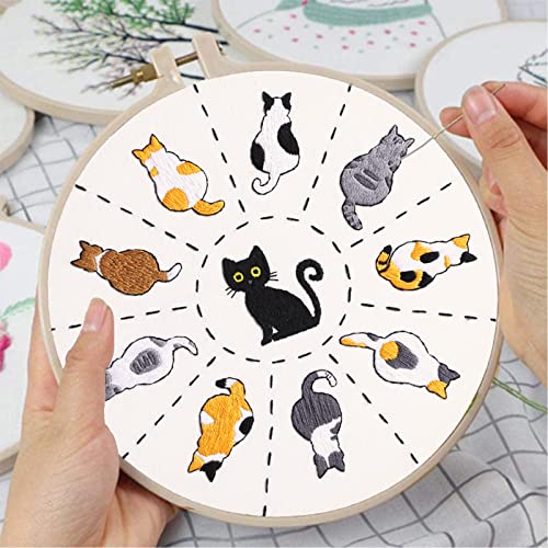 Louise Maelys Cute Cat Embroidery Kit for Beginners DIY Gift Craft - color: kit-2