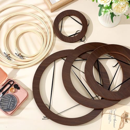 RattanView 12 Pcs Wood Embroidery Hoop Frame for Display 6 & 8 Inch - color: Walnut, size: 6 inch/8 inch