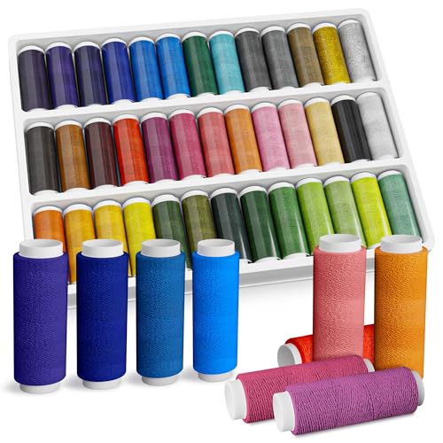 Sewing Thread Set, 39 Colors, 140 Yards Per Spool, Case Included - color: Multicolor