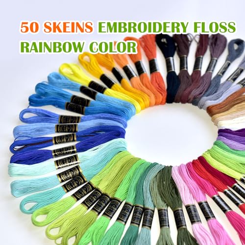 Friendship Bracelet String 50 Skeins Rainbow Color Embroidery Floss Cross Stitch Embroidery Thread Cotton Floss Bracelet Yarn, Craft Floss(Classic Color)