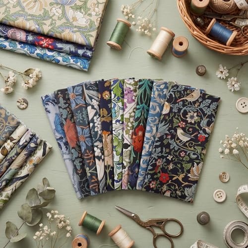 25 Pcs William Morris Cotton Fabric Squares, 10 x 10 Inch, Floral - color: William Morris Flowers