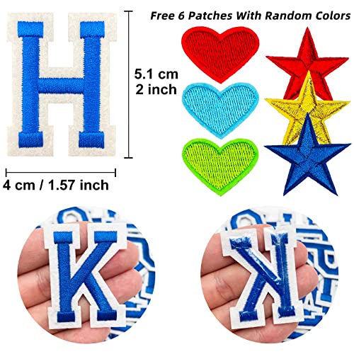 Jongdari Iron on Letters, 110 Pcs Alphabet Patches, Decorate Repair Letter Patches for Clothing Shirts Jackets Hats Jeans Shoes Bags (Blue) - color: Blue, size: 104 Letters + 6 Patches