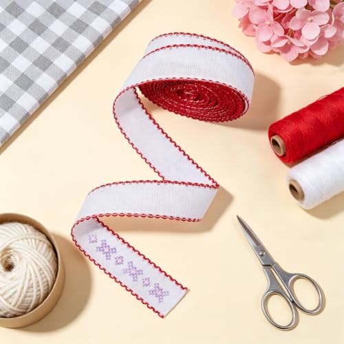 BENECREAT 14.8Yard x 1.4In Aida Band with FireBrick Edge, Cross Stitch Embroidery Band for Home Embroidery Decoration, Bookmark, DIY Crafts - color: Firebrick