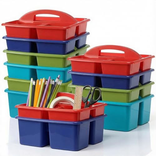 Kathfly 12 Pack Classroom Caddy Organizer with Handle Bulk, Deep Color - color: Deep Color