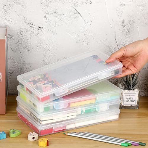 BTSKY Clear Plastic Storage Box with Flap Lid, 4 Pack - 9.8"x5.9"x1.2" - size: Medium Small-4 Pack